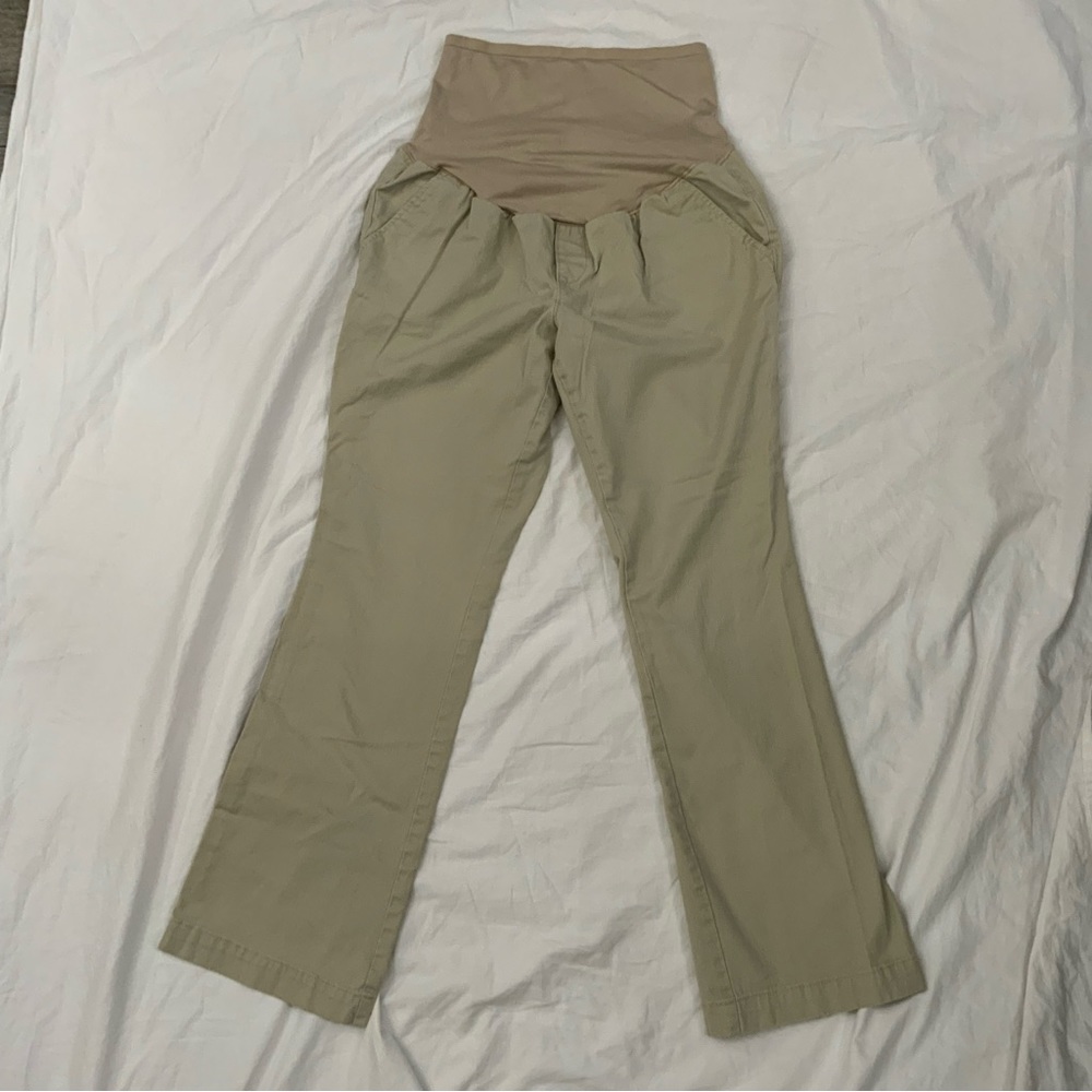 Old Navy Maternity Full Panel Tan Straight Leg Pants w/Pockets 12 Short Stretch - Picture 10 of 11
